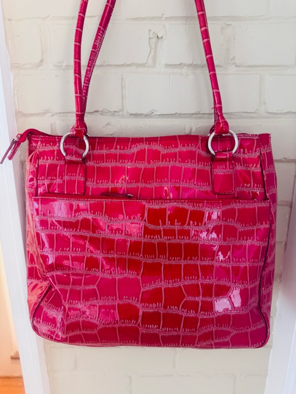 Sag Harbor Red Patent Croc-Embossed Tote - Picture 2 of 3